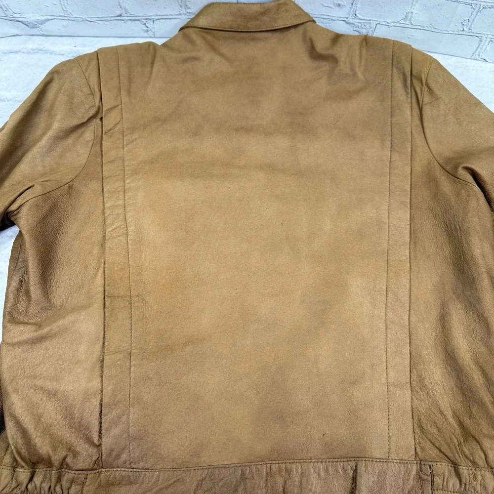 Vintage Remy‎ Mens Size 44 Leather Bomber Jacket Camel Brown Butter Soft Zip USA